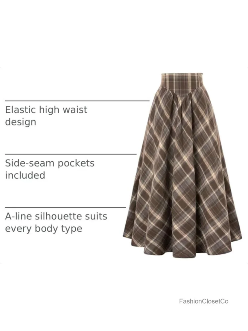 Plaid Maxi Skirt for Women Renaissance Fall Winter A-Line Victorian